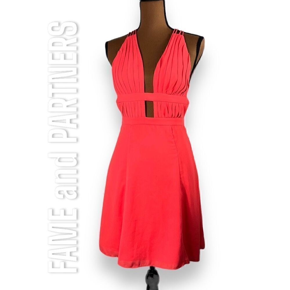 Fame And Partners Watermelon Pink Plunging Neckline Cut Out Mini Dress Women’s 4